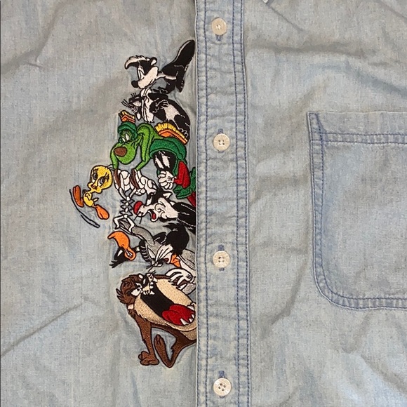 Warner Bros Studio Blue Casual Button Down Shirt Embroidered & Effortless - Picture 5 of 11